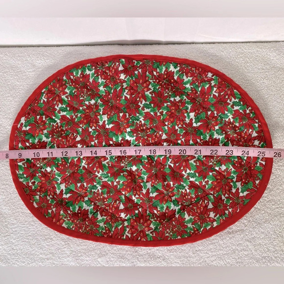 Vintage Red Green Festive Oval Christmas Placemats x2 - Picture 10 of 10